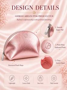 Giorgio Armani Armani Pink Prism Makeup Bag, Zipper Closure Design, Spacious, Waterproof And Stain-Resistant Fabric, Lightweight And Portable, Suitable For Travel, Versatile Storage - Pink - View 6