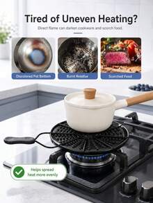 Premium Black Iron Heat Diffuser Plate With Quick Heating Solid Heat Conduction Plate For Home Cooks Anti Slip Flame Reducer Ideal For Soup Simmer Ring Gas Stove Glass Cooktop Converter For Coffee Milk Kitchen Essentials Kitchen Accesssories - Multicolor - View 3