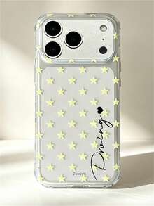 [Customized] Personalized Letter Engraving Minimalist Transparent Star Pattern Phone Case Compatible With IPhone 17 Pro Max 17 16 15 14 13 12 Pro Max 14 15 16 Plus Shockproof Protective Shell - Clear - View 22
