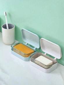Caixa de Sabonete Retangular de Plástico com Tampa, Caixa de Sabonete Portátil, Caixa de Sabonete com Drenagem para Banheiro, Acessórios de Banheiro, Decoração para Casa, Decoração de Outono, Decoração de Volta às Aulas - Multicolorido - Visão 7
