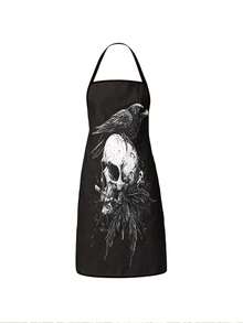 2/4PCS Dark Art Halloween Skull Crow Apron Set, Tattoo Style Skeleton Raven Feather Ornate Pattern Kitchen Apron, Waterproof Oilproof Cooking Bib For Baking Grilling, Gothic Spooky Home Decor Halloween Party Gift For Women Men - Multicolor - View 6