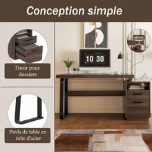 Modern Desk 135x54cm, MDF Tabletop, Metal Legs - 棕色 - 查看 9