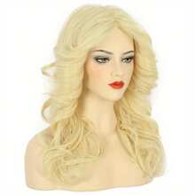 1pcs 70s Light Gold Split Long Wig With Big Waves, Fluffy Outward Long Curly Hair Design, Women's Photo Party Atmosphere, Full Top Hair Set - Gold - View 3