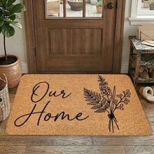 1 Peça Tapete de Entrada com Desenho de Linha Preta em Bottom Marrom, Buquê de Flores Secas "Our Home" Escrito à Mão em Inglês, Estilo Pastoral Minimalista, Material de Flanela, Tapete Retangular, Impressão de Alta Definição com Borda Travada, Antiderrapante e Absorvente, Adequado para Entrada, Cozinha, Sala de Jantar, Banheiro, Corredor, Varanda, Quarto, Decoração Doméstica - Multicolorido - Visão 1