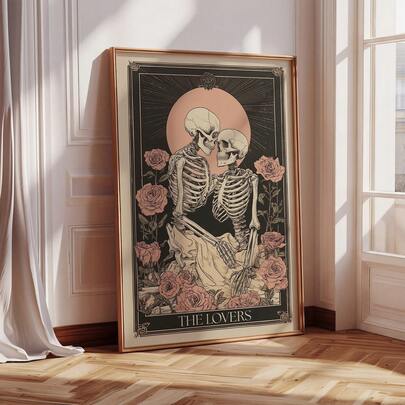 1pc Frameless Love Tarot Card Halloween Wall Art Canvas Poster Print - Mystical Romantic Gothic Decor, Spooky Aesthetic Print For Apartment, Bedroom, Modern Home Decoration, Room Decor Bedroom, Prints For Wall, Vintage Decor & Best Gift Choice
