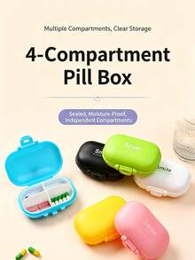 1pc/Pcs Macaron Pill Box, Plastic Pill Box, Portable Mini, 4-Compartment Storage Box, Pill Box, Portable Medicine Box, Plastic Storage Pill Box For Travel - View 4