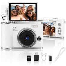 Digital Camera,Autofocus 4K Vlogging Camera For  With SD Card,64MP Portable Compact Point And Shoot Digital Camera For Teens Adult Beginner With 16X Zoom,Anti-Shake,2 Batteries (White) - View 10