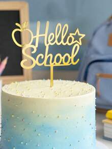 3/6/9入 金色鏡面 Hello School 壓克力蛋糕插牌，蘋果星星校園風蛋糕插飾，返校季烘焙用品，甜點桌裝飾，學生開學季派對裝飾禮物 - A - 查看 8