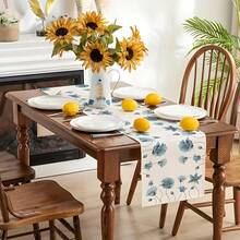 2D Flat Printing, American Country Style Blue Floral Pattern Table Runner, Minimalist Dining Table Decor Cloth, Living Room Coffee Table Long Tablecloth, Dining Room Sideboard Bed Runner, Nordic Ins Style Home Decor Fabric, Suitable For Four Seasons Kitchen, Party Gift, Thanksgiving Gift, Halloween Gift, Christmas Gift, Themed Decoration - View 5