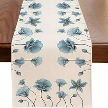2D Flat Printing, American Country Style Blue Floral Pattern Table Runner, Minimalist Dining Table Decor Cloth, Living Room Coffee Table Long Tablecloth, Dining Room Sideboard Bed Runner, Nordic Ins Style Home Decor Fabric, Suitable For Four Seasons Kitchen, Party Gift, Thanksgiving Gift, Halloween Gift, Christmas Gift, Themed Decoration - View 9
