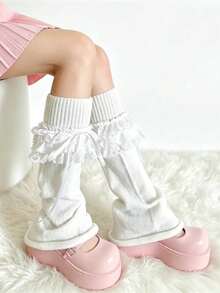 1 Pair Japanese Sweet Style Trumpet Leg Warmers, Dopamine Candy Colorful Ruffle Cuff, Foldable Y2K Star Cartoon Knit Wide Leg Leg Warmers, Soft Girl Daily Outfit - Multicolor - View 5
