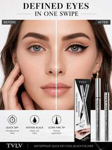 Single-Tip Waterproof Quick-Dry Long-Lasting Smudge-Proof Deep Black Eyeliner, Natural Color, Smooth Application, Suitable For Beginners - Black - View 6