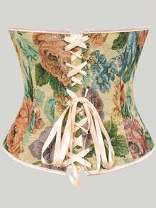 Women's French Countryside Floral Print Waist Cincher, Slimming Waist Trainer, Vintage Gothic Underbust Corset - Multicolor - View 5