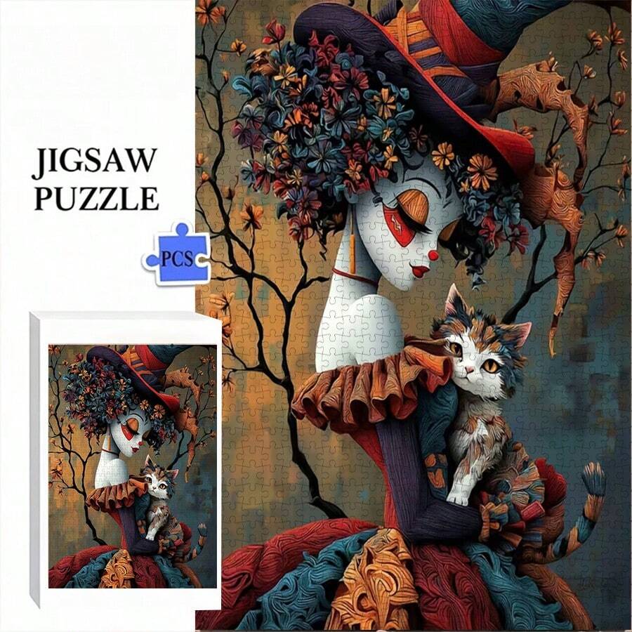 1000 Pieces Adult Mini Puzzle Box - This Precision-Cut Adult Puzzle, High Difficulty And Scratch-Resistant, Features A Fantasy Clown And Cat Theme, Suitable For Halloween, Christmas, And Is An Excellent Gift For Family Entertainment, DIY Decoration, Art Collection, And Brain Challenge.