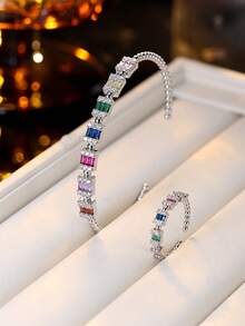 1pc Luxury Niche Honeycomb Hexagon Geometric Patchwork Bracelet Ring Jewelry Design, Suitable For Daily Wear And Gatherings - Bracelet Ring Set - View 2