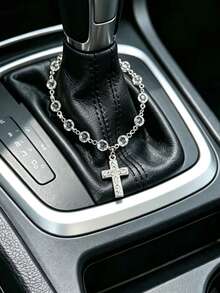 1pc Alloy Cross Crystal Chain Car Steering Wheel Decor Gear Shift Decor Car Hanging Decoration Accessory - A - View 3