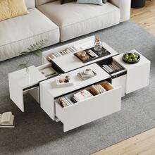 Modern White Square Coffee Table With Drawers - 100x60x40cm - White - View 1