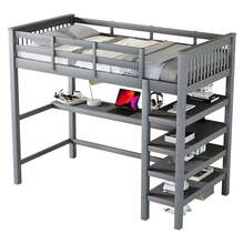 Bed Frame Kids 90x200 With Desk And Shelves, Grey - 灰色 - 查看 5