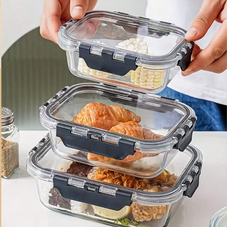 1pc Glass Lunch Box Set, Microwave Bowl, Lunch Container, Fresh-Keeping & Heat-Insulating Bento Box, Freezer , Dishwasher , Leak-Proof Food Container, Home Kitchen Supplies, Kitchen Accessories - Multicolor - View 1