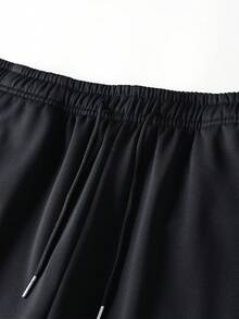 Men's Black Casual Sports Pants, Drawstring Waist With Side Stripe Design, Versatile Straight Leg, Autumn Style - Black - View 8