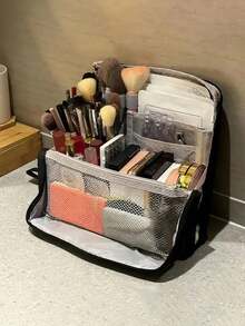 Tas Kosmetik Tegak untuk Wanita, Estetik, Gaya Mewah, Tas Penyimpanan Kosmetik Portabel dengan Kompartemen, Kotak Kosmetik Genggam - View 2