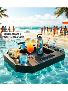 1pc Floating Pool Tray, Multi-Functional Water Leisure Coffee Table Beverage Holder With Independent Phone Slot, Lightweight Serving Tray, Suitable For Hot Tub, Beach, Pool Party And Home Decor - A - View 3