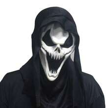 1 pièce Masque de visage de fantôme sanglant avec capuche noire, masque en latex de tête complète avec taches de sang rouge d'horreur criant, taille adulte, cosplay d'horreur d'Halloween, maison hantée, accessoire de fête de mascarade - Multicolore - Voir 11