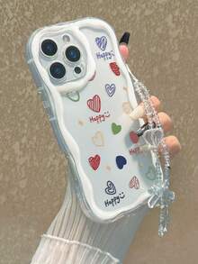 Funda de teléfono anti-caídas con borde ondulado color crema, corazón pintado brillante y accesorio de pulsera con cuentas, compatible con iPhone 17pro/17Air/17/17promax/16/11/16pro/16plus/16promax/16e/15Promax/13/14/12/XS/XR/7G/8P, compatible con Samsung Galaxy S26/S26PLUS/S26 Ultra/A17/A07/S25/S25PLUS/S25 Ultra/A16/A36/A26/A56/A50/A12/A32/A52/A72/A51/A21S/A13/A14/S24/S24PLUS/S24Ultra,S22/A52/A53/A54/A55S23/Compatible con Xiaomi 11/12Pro Compatible con Redmi 10/9 Funda protectora de teléfono anti-caídas - Multicolor - Ver 3