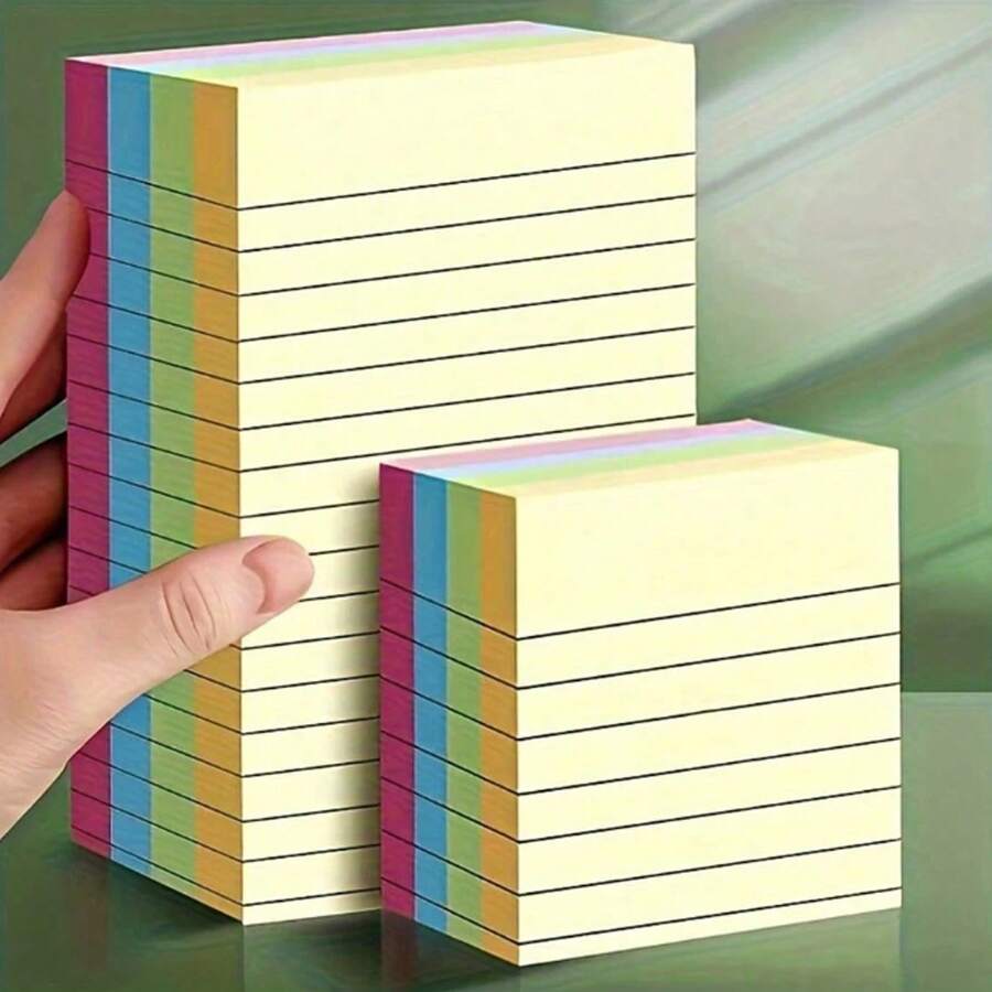 100 Sheets Colorful Horizontal Lined Sticky Notes, Portable Self-Adhesive Memo Pads, Aesthetic Stationery For Students & Office Workers, Back To School School Supplies - one-size - View 1