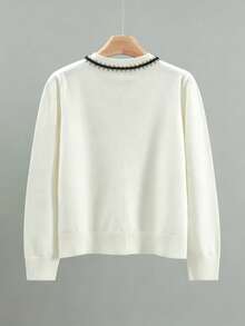 GIGOGOU Women's Black Bow Beaded Collar Knit Cardigan, Casual Long Sleeve Front Button Sweater Top, Autumn/Winter - White - View 9