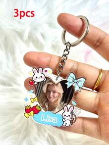 Llavero de Corazón Personalizable con Texto & Foto, Colgante de Acrílico con Marco de Conejo y Fresa Lindo, Regalo Conmemorativo Adorable para Dueños de Perros - Multicolor - Ver 8