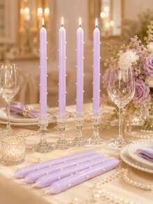 2/4pcs Lavender Pearl Long Stem Candles, Smokeless Soy Wax Candles, Suitable For Wedding Dinner Table, Home Decor, Party And Romantic Atmosphere - Light Purple - View 5