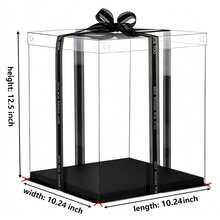 1pc Cake Fresh-Keeping Box, Transparent Lid Black Base With Black Ribbon, Halloween/Christmas Gift Storage Box, Birthday Cake Box Multi-Size Packaging Box, 3-In-1 Handheld Birthday Gift Packaging Box, Ribbon Copy Randomly Shipped, Holiday Party - Black - View 3
