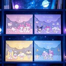 4入組 Sanrio Kuromi、Cinnamoroll、Pompompurin、My Melody 耐用文件收納袋，按扣封口設計，加厚塑膠材質，適合辦公室、學校、居家與收納，桌面文件儲存，便攜外觀，安全按扣 - 彩色 - 查看 3