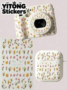 1pc 3D Embossed Spring Floral Decorative Sticker, Soft Pink & Yellow Tulip Bee Pattern, Waterproof Self-Adhesive Backing, Vintage Fresh Pastoral Style DIY Decorative Sticker For Camera/Earphone Case/Laptop School Supplies - Little Flower Bee - View 1