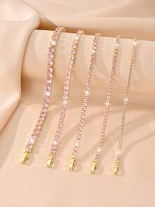 Edelstahl Rosegold Tennis Armband, abwechselnd rosa und weiße kubische Zirkonia eingelegt, verstellbarer Schiebeverschluss, geeignet für Hochzeit, Brautjungfer, Gala, Geburtstag, Valentinstag, Jahrestag, Weihnachten, Muttertag, Neujahr, Verlobung, Abschlussfeier von Frauen - Gold - Übersicht 11