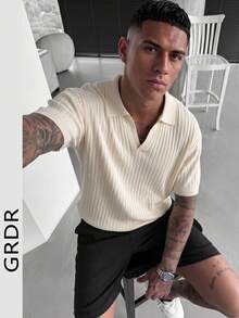 GRDR Men's Summer Knit Short Sleeve Shirt, Suitable For Summer Social Gatherings And Dining - Apricot - View 3