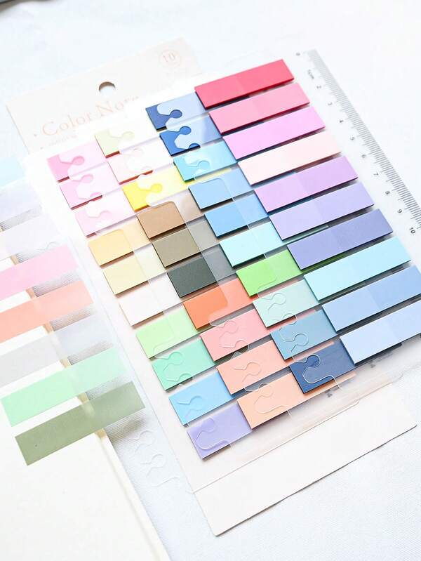 800pcs PET Material Sticky Notes, Includes 4 Styles, With European Vintage Color Index Labels, Ruler Labels And Moroccan Color Classification Labels, Suitable For Primary And Secondary School Students In Japan, Korea, Middle East And Europe, As Well As Office Use. Back To School Essential!
