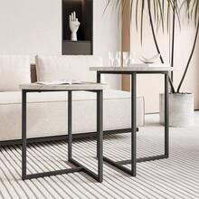 Set Of 2 Round Coffee Tables – Industrial Design Wooden Side Tables For Living Room, Modern Coffee Table - 白色 - 查看 3