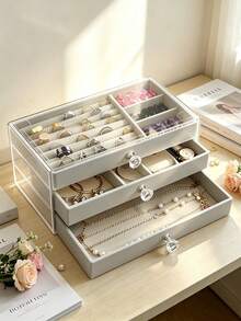 1 pieza Caja de joyería de acrílico transparente de 5 niveles, organizador de almacenamiento de joyería de gran capacidad, estuche de exhibición de joyería con estilo de cajón, adecuado para aretes, anillos, pulseras, collares, ideal para la organización y el almacenamiento de joyas en el hogar - joyero - Ver 6