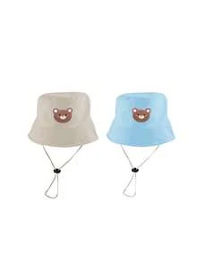 1pc/2pcs Kids Bear Pattern Bucket Hat, Solid Color Sun Protection Hat, Suitable For Outdoor Sunshade And Daily Casual Wear - Multicolor 2 - View 10