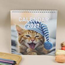 1PC 2027 Cartoon Kitty Desktop Calendar, Lovely Yawning Cat Design Monthly Desk Planner For Home & Office - Single Piece - View 10
