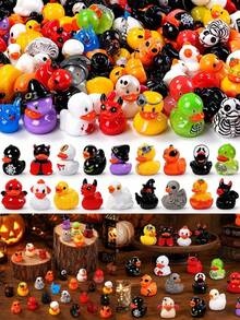 200/100/60/40/20/10pcs Halloween Mini Resin Duck Figurines, Cute Little Duck Statues Bulk Set, Suitable For Office Desk, Tiered Tray Decor, Halloween Party Supplies (Random Style) - Multicolor - View 2