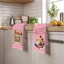2PCS Kitchen Towels Pink Plaid Striped Coffee Healing Theme Pattern Print 40*60cm Rectangular Microfiber Kitchen Towels, Dish Cloths, Tablecloths, Hand Towels, Kitchen Decor, Home Decor, Housewarming Gift For Neighbors, Perfect For Kitchen And Bathroom Use, Suitable For Housewives And Family Gatherings, High Cost-Performance, Home Essential - Baby Pink - View 10