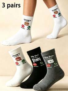 1/3 Pairs Unisex Funny Creative Socks, Couple Socks, "Hungry/Sleeping/Boss Calling" Pattern, Comfortable Breathable Sweat-Absorbent Mid-Calf Socks, Back To School Gift, Funny Must-Have Item For Family/Friends - Multicolor - View 8