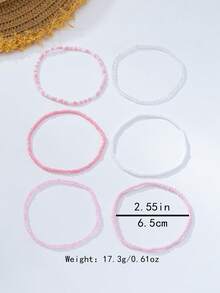 6 piezas/Set Tobilleras de mujer estilo bohemio de vacaciones lindas y coloridas con cuentas - Rosa - Ver 4