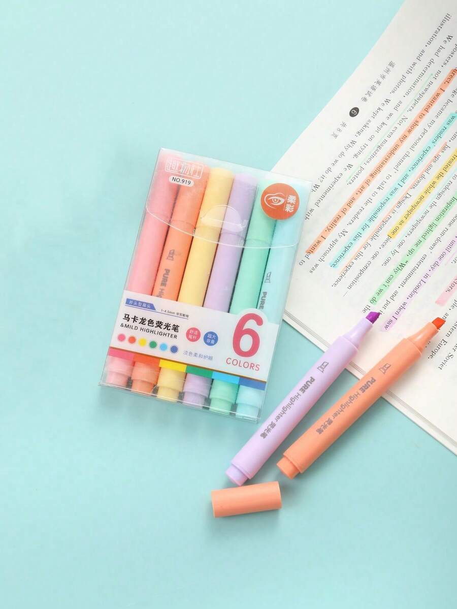 1pc Macaron Colored Fluorescent Highlighter With Slanted Head And Eye Protection Effect,Colored Marker Pen, Student Stationery - Multicolor - View 1