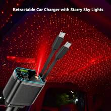 四合一星空车载充电器，120W快充车载充电器，USB-C车载充电器适配器，带星空车顶的车载配件，USB接口车载手机充电器，180°可调节插头 - 黑色 - 查看 2