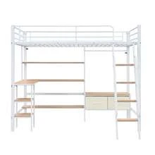 Metal Bed Frame With Storage And Ladder - Natural and White - View 11