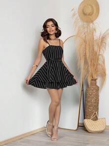 Basic And Printed Romper With Padding Duna Premium S M L And XL - 黑色粉筆條紋 - 查看 5